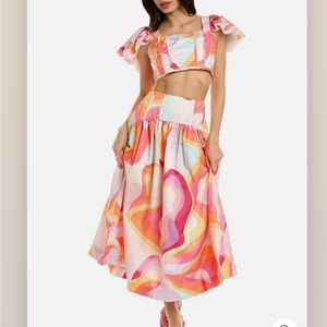 Liliana Meza Colorful Abstract Women's Skirt And Top In Small